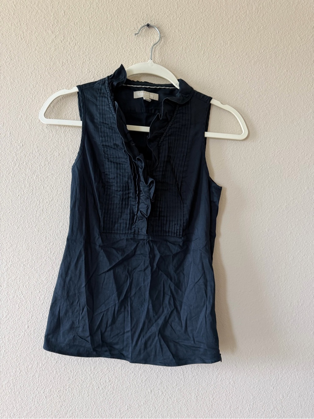 Banana Republic Black Ruffle Pintuck Front Sleeveless Camisole